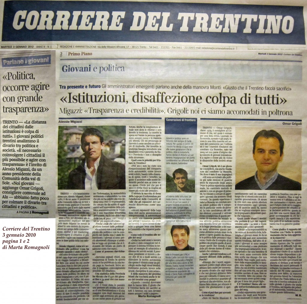 3/01/2012 intervento di Omar Grigoli al Corriere del Trentino